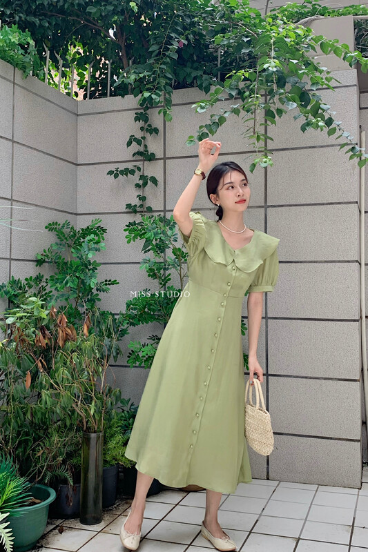 【MISS】Korean lotus leaf collar temperament loose dress F2266