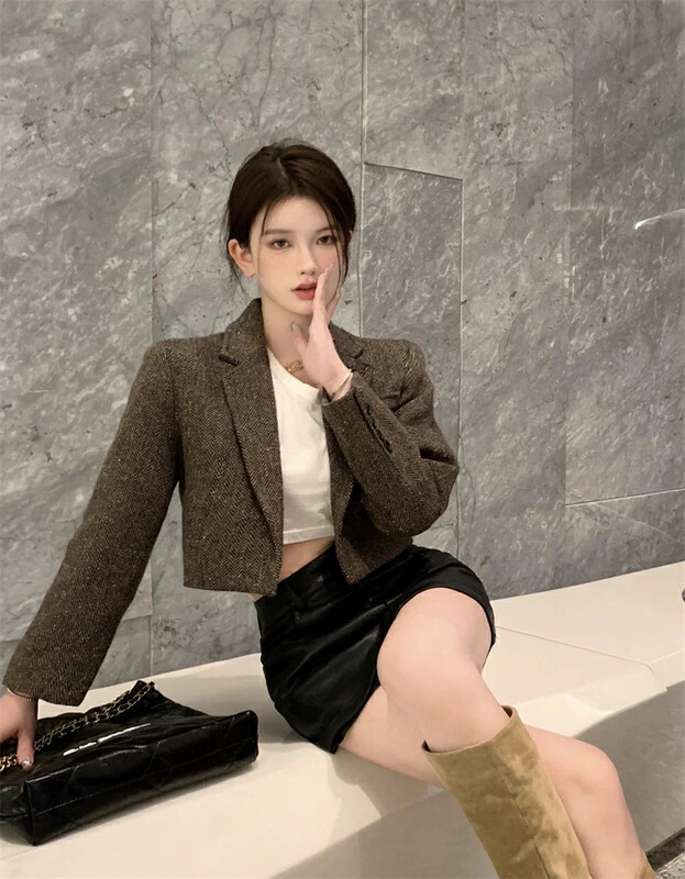 Autumn is new! [KIKI STUDIO] Western style lapel cardigan short jacket 6662# HJY