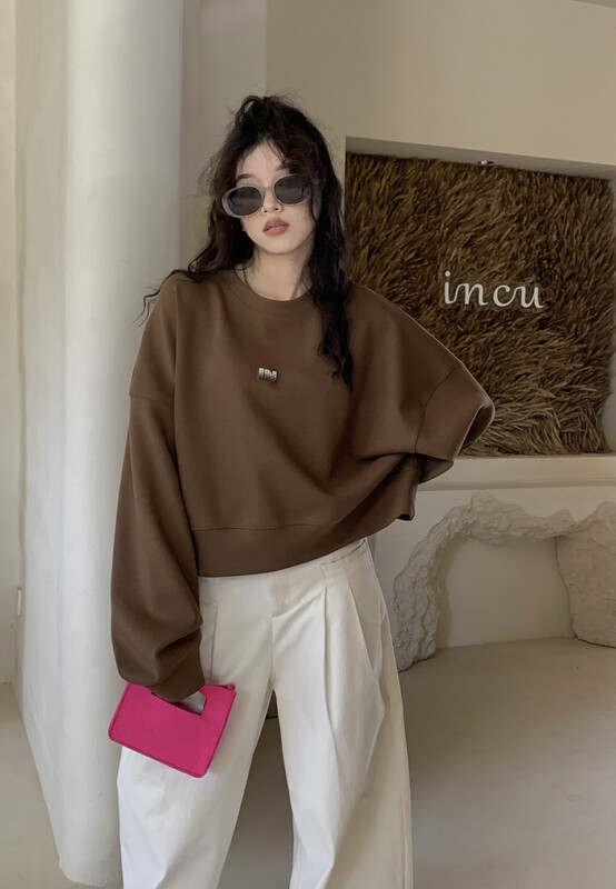 [11AN] Gradient toothbrush embroidered short loose sweater A9035