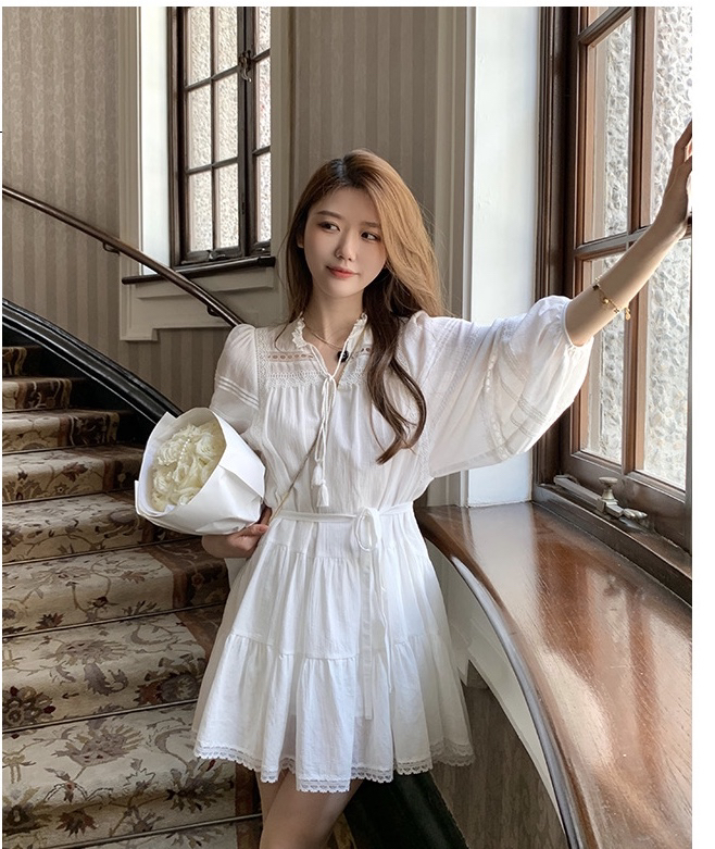 New in early autumn!【KIKI STUDIO】Korean ladies waist stand collar dress (with waist rope) 6487# HJY