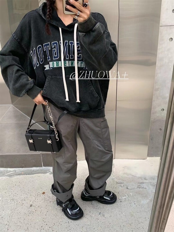 Autumn models are new! [Strictly selected by buyers - Zhuowa] hooded letters do old loose ins sweater 5379# CL