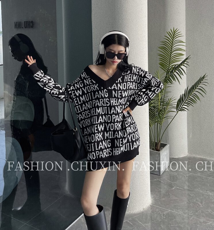 Autumn is new! [C.X original heart] V-neck loose and lazy style long warm sweater Z563# WTT
