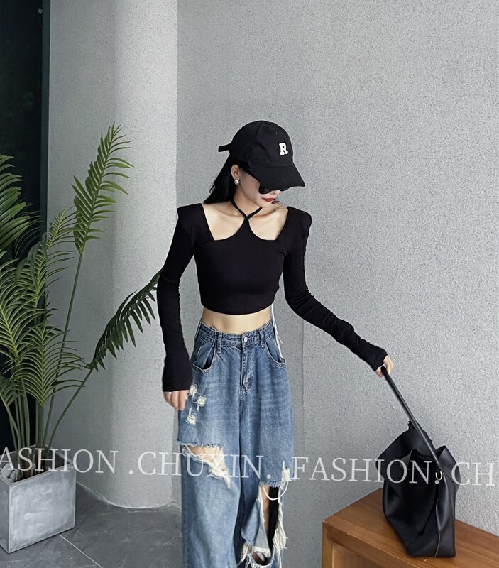 Autumn is new! [C.X original heart] cross halter pure desire wind shirt 6583-1# WTT