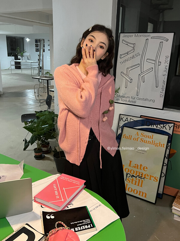 【FEI MAO】Korean style lazy hooded knitted soft and waxy texture single-breasted long-sleeved sweater sweater Z-003