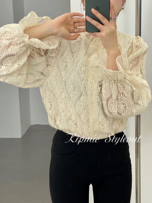 New in autumn! [N] lace long-sleeved solid color shirt Q251# WTT