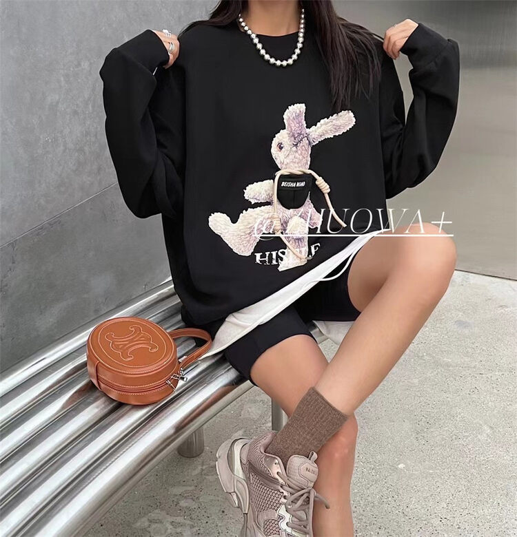 New in autumn! [Strictly selected by buyers - Zhuowa] round neck rabbit print loose ins sweater 5008# CL
