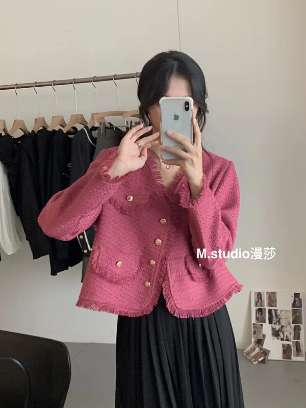 New in autumn! [MSTUDIO Mansha] V-neck small fragrance retro short coat c1083# HBX
