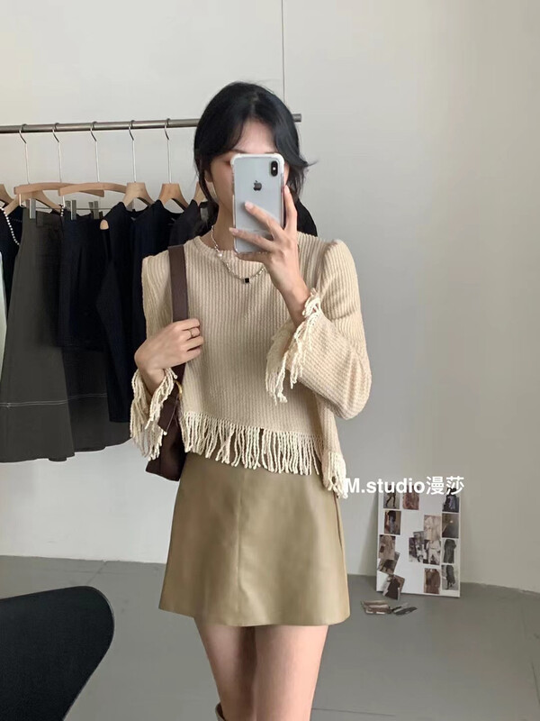 New in autumn! [MSTUDIO Mansha] Korean version of the round neck fringed shirt y6995# HBX