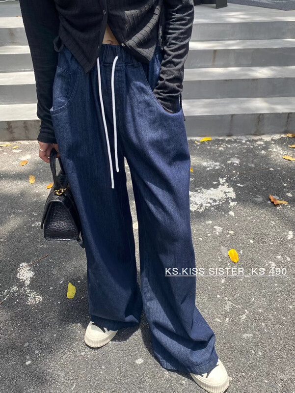 New in early autumn! [KS] blue high straight all-match jeans (with waist rope) 22195# CQW