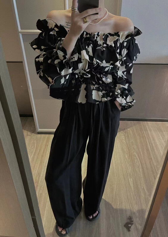 New in early autumn! [MI] French retro flower one-shoulder shirt 1230# PCZ