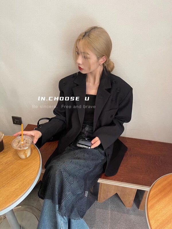【IN.CHOOSE U】Three-dimensional flower silhouette shoulder pad suit (jacket) 69360# CQW