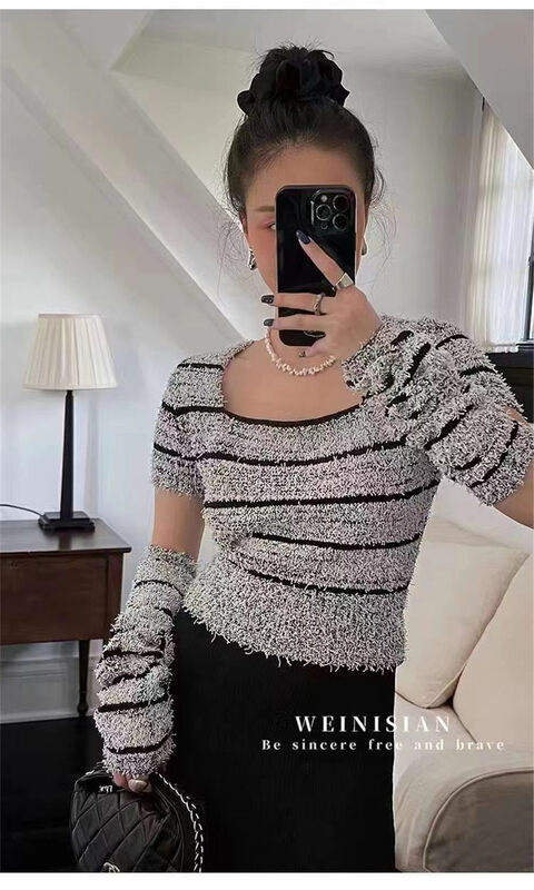 Autumn is new! [Korean C home] striped niche comfortable small shirt (with sleeves) 0383# PCZ