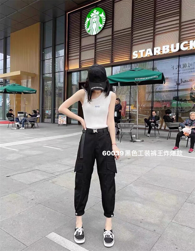 Autumn is new! [OKD] Japanese simple tooling all-match thin casual pants (with belt) 60039# GY