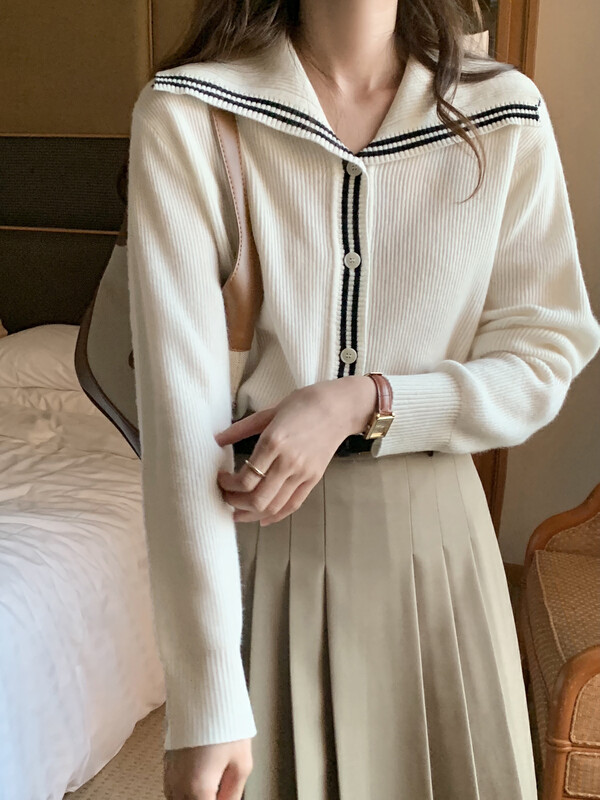 New in autumn!【T.G】color-blocking loose all-match knitted cardigan 18315# CLS
