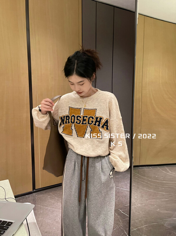 【KISS SISTER】Loose and slim drawstring sweater 22M8296# CQW