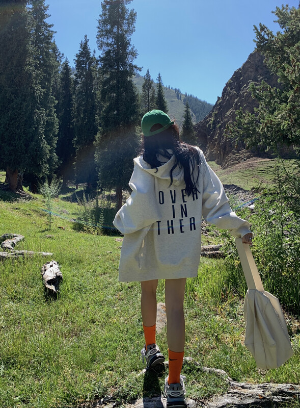 [11AN] Back letter printed hooded cardigan short jacket A6956