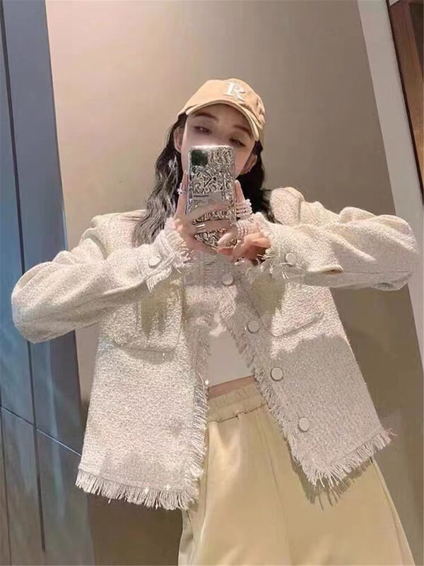 Autumn is new! [N] Sequined Korean style buttoned round neck short coat Q132# WTT