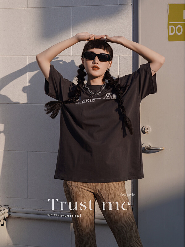 [TRUSTME] Trendy retro street short-sleeved T-shirt 40112