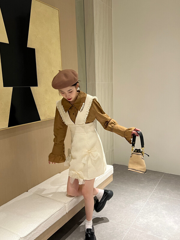 New in autumn! [FEIMAO (YIMAO)] Solid color texture waist vest dress Z-8487# LSL