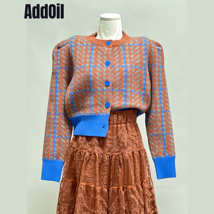 New in Autumn! [ADDOIL] Retro Houndstooth Thickened Warm Sweater 5956-1# ZXL