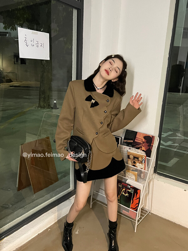 【FEI MAO】College style retro khaki temperament suit Z-8559# CQW