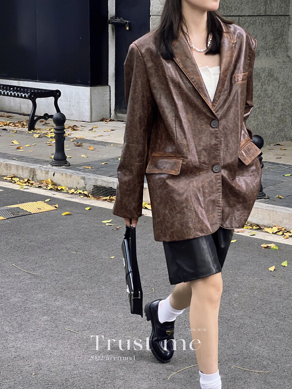 【TRUSTME】French retro old design leather jacket 40135