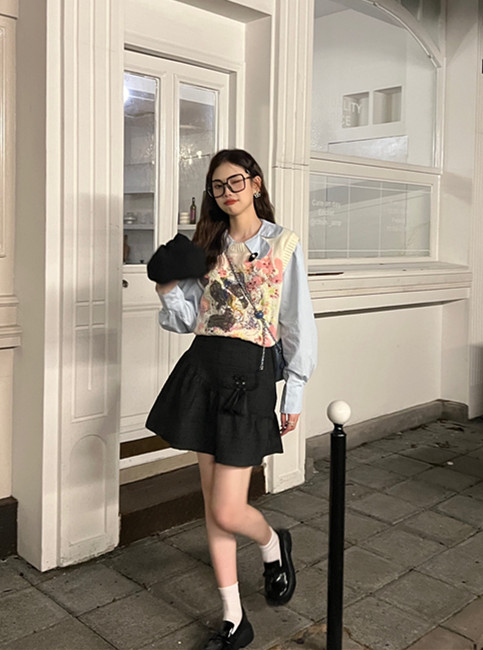 New in autumn! [FEIMAO (YIMAO)] Fashionable round neck pullover embroidered vest Z-13861# LSL