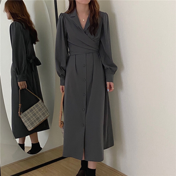 New in early autumn! [Timely rain] Korean style ins French temperament design commuter dress 7080# WPL
