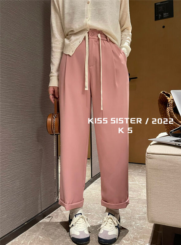 【KISS SISTER】Simple and versatile elastic waist tie casual pants 22A9680