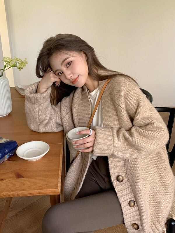 [11AN] Korean Lazy V Net Cardigan Sweater A9139
