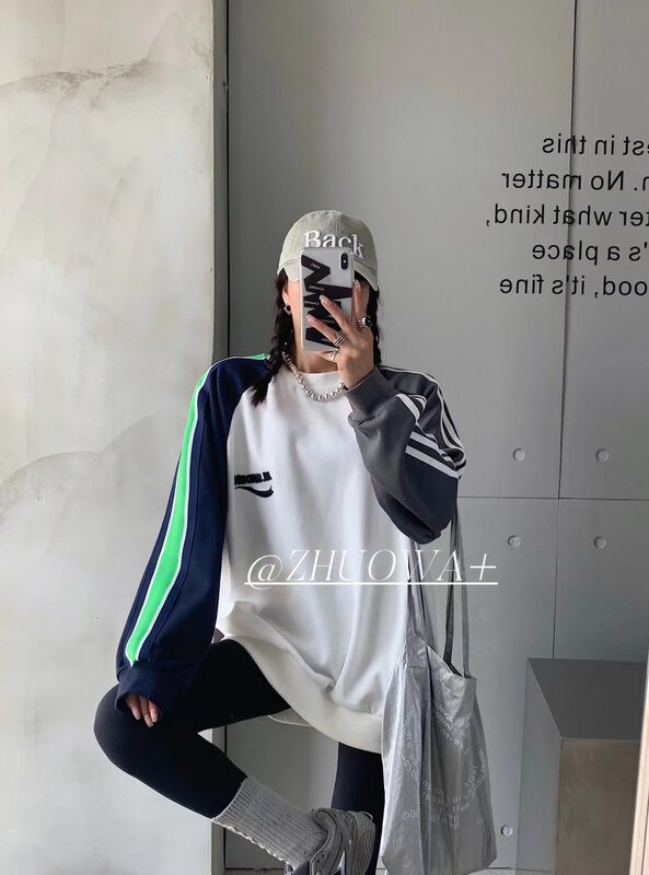 Autumn models are new! [Strictly selected by buyers - Zhuowa] Personalized letters hit color loose sweater 5123# CL
