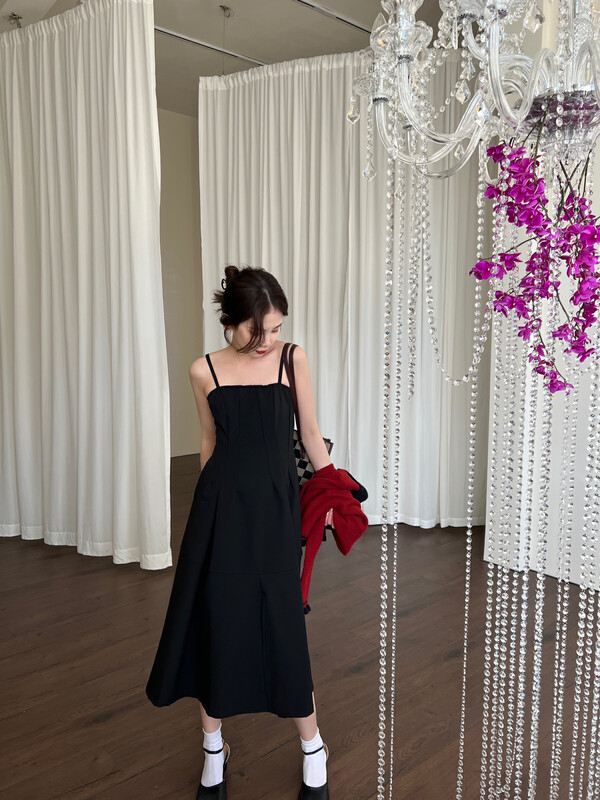 New in autumn!【FEIMAO（YIMAO）】Gentle and temperament little black dress with suspender dress Z-4550# LSL