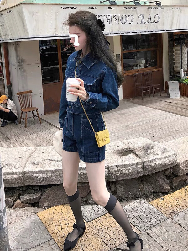 Autumn is new!【KIKI STUDIO】Small man washable denim jacket + thin denim shorts suit 6639# HJY