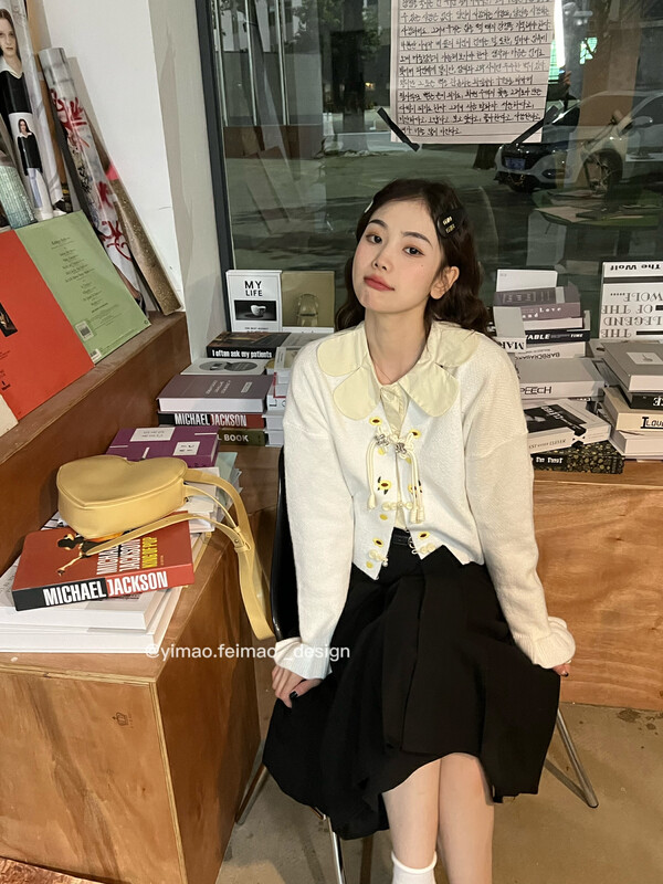 [FEI MAO] Design sense of national style retro Xiaoxiang lazy wind cardigan V-neck sweater jacket short coat Z-5116# CQW