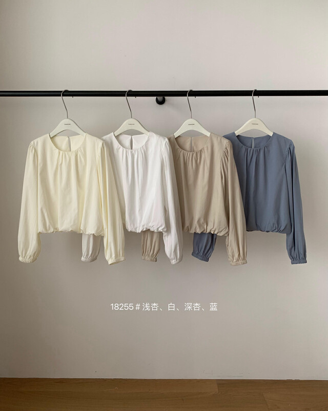 New in early autumn! [TG] Korean solid color puff sleeve round neck pullover shirt 18255# CLS
