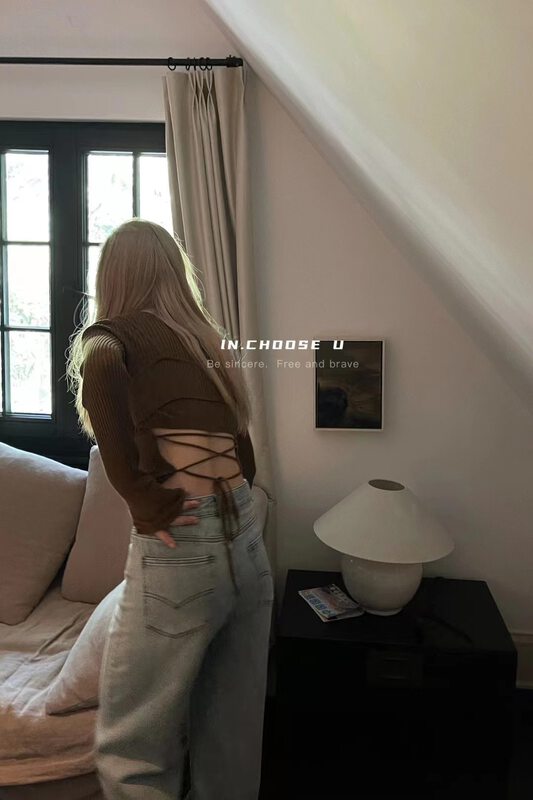 【IN.CHOOSE U】Fashionable two-piece back strap knitted sweater 69352# CQW