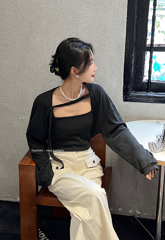 New in autumn! [YOOMINI] Simple long-sleeved cardigan + inner camisole suit Q16247-V# WPL