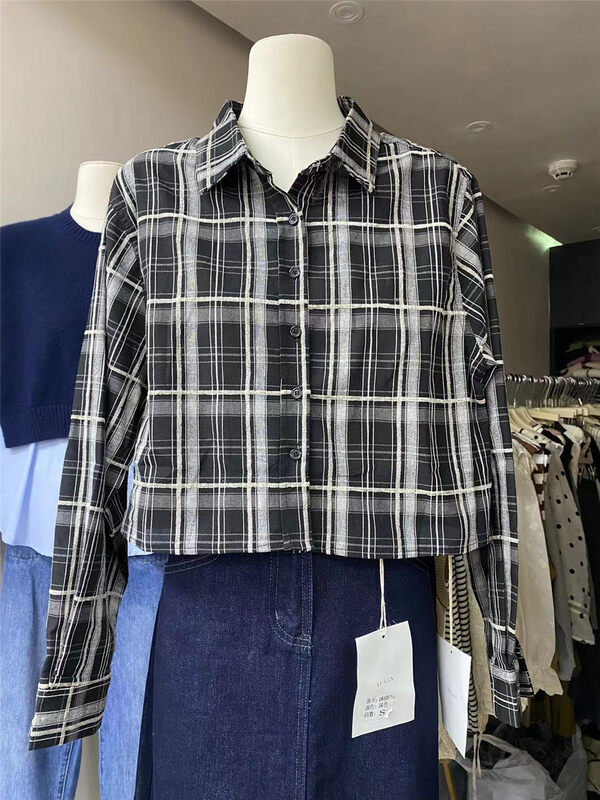 New in autumn!  【SUSAN】Casual Simple Plaid Contrast Color Short Shirt 81323# LSW