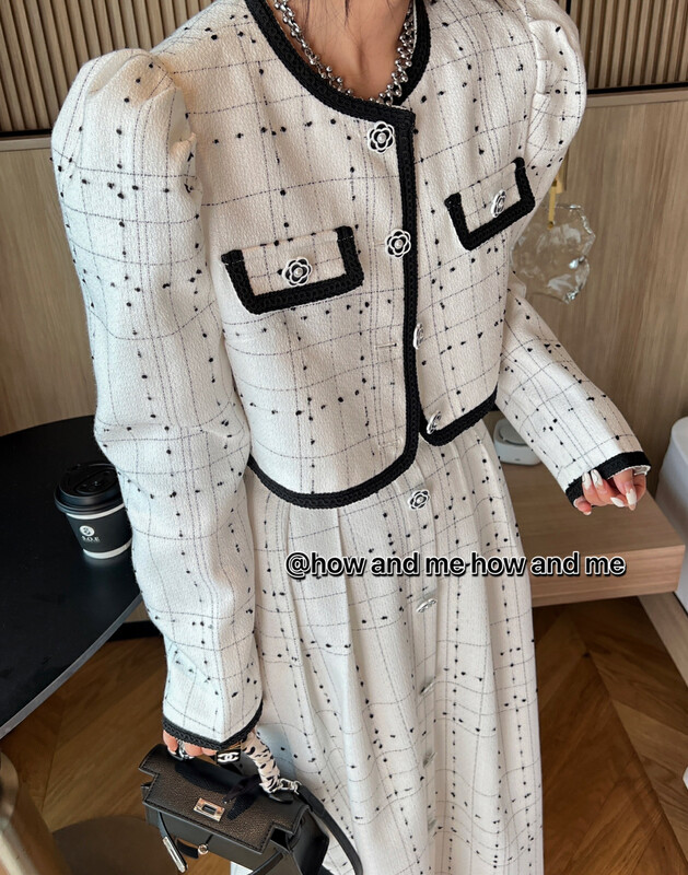[ HOW AND ME Cheng Xi ] Korean version of temperament grain velvet small fragrance jacket + heavy industry skirt suit 5059