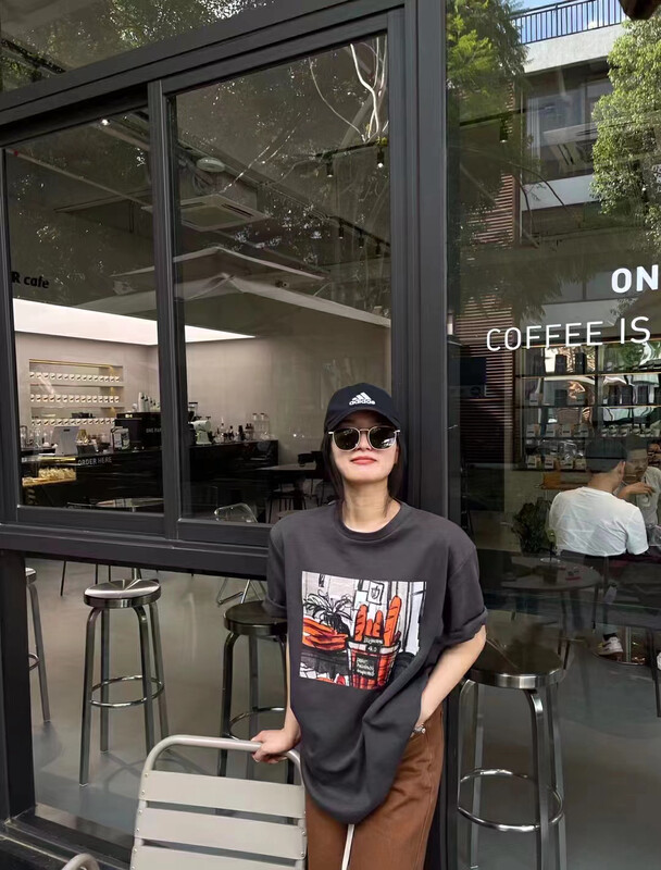 [RAINBOW] Explosive print graffiti large version early autumn t short-sleeved T-shirt 08387