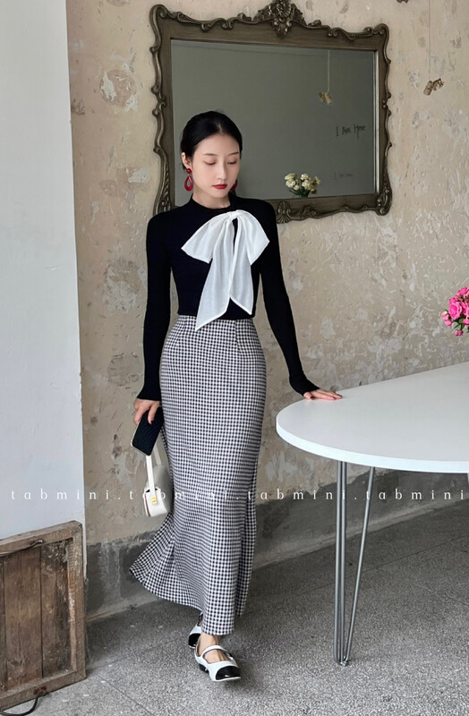 New in autumn! [TABMINI] Fashionable temperament plaid slim skirt Q11199-M# WPL