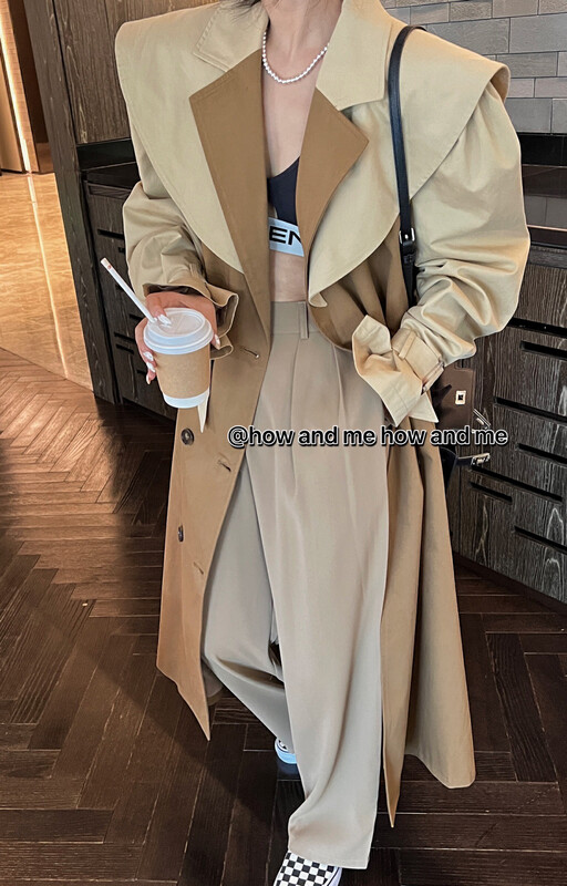 【 HOW AND ME Cheng Xi 】Korean style fashion long windbreaker (with belt, detachable shawl) (only sells coat) 5088# CQW