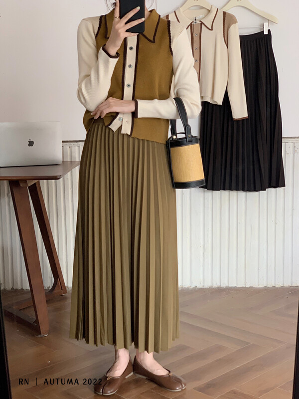 New in autumn! [R N] Korean version of the contrasting color lapel slim fit and slim knitted cardigan 81936# L