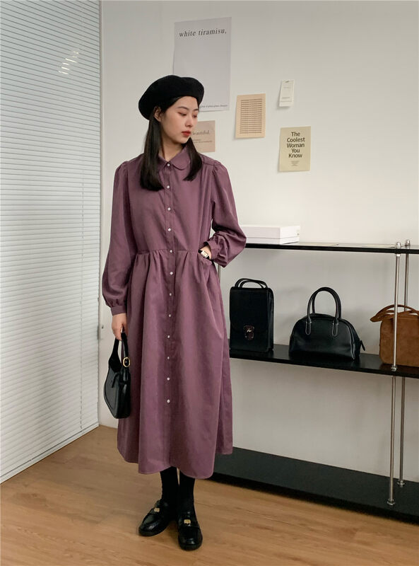 New Autumn!【FEIDING&NEW POST】Korean Style Casual Breasted Long Sleeve Dress NP658# CLS