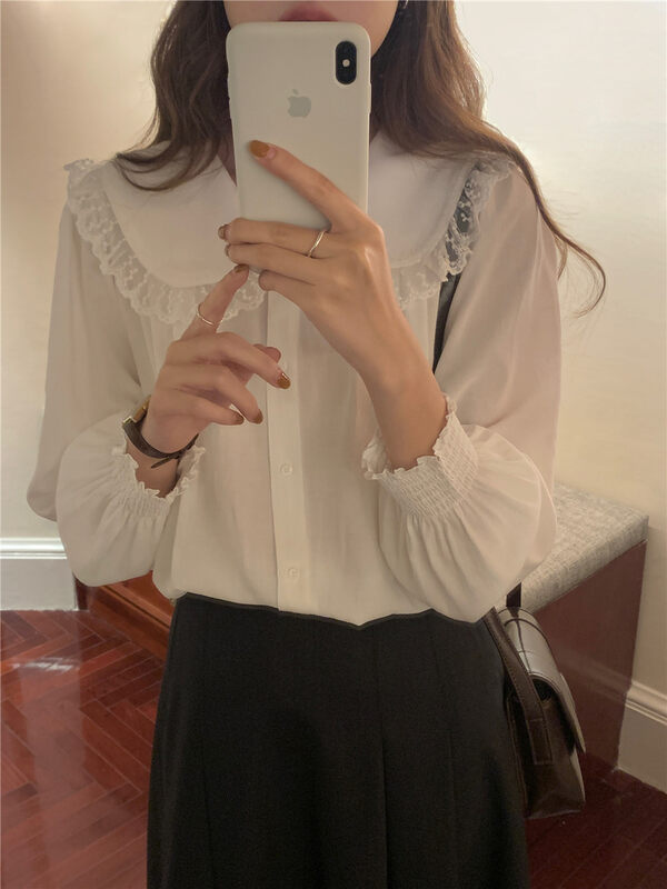 New in autumn!【FEIDING】Korean style ladies all-match doll collar shirt YS1-8521# CLS