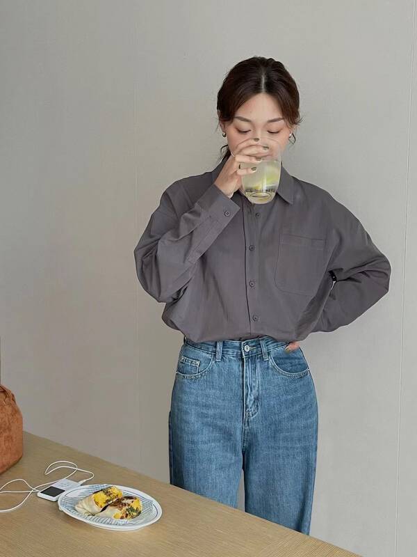 New in autumn!【FEIDING】Korean casual clean loose long-sleeved shirt 3758# CLS