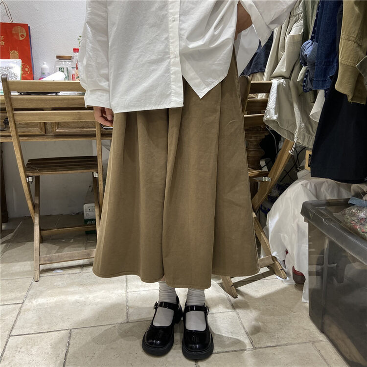 New in autumn! [TWENTY printed wood] high waist comfortable all-match pleated skirt 992787# L