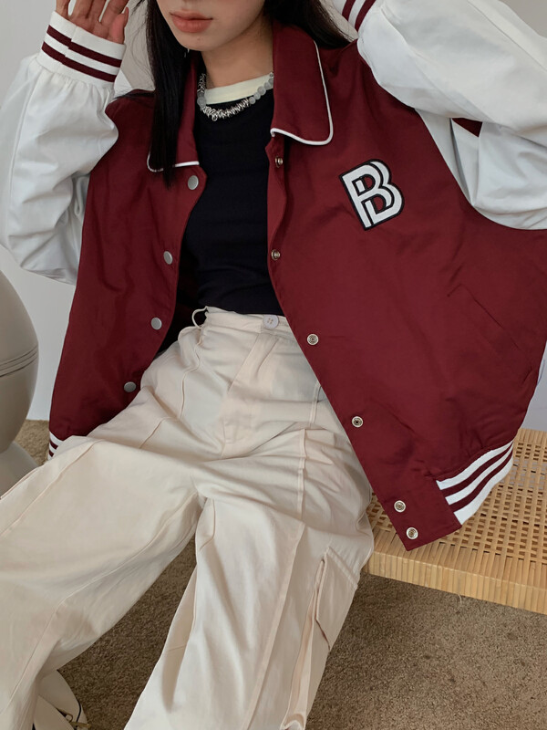 [RAINBOW] Explosive handsome and simple alphabet baseball jacket short jacket 09115# FHX