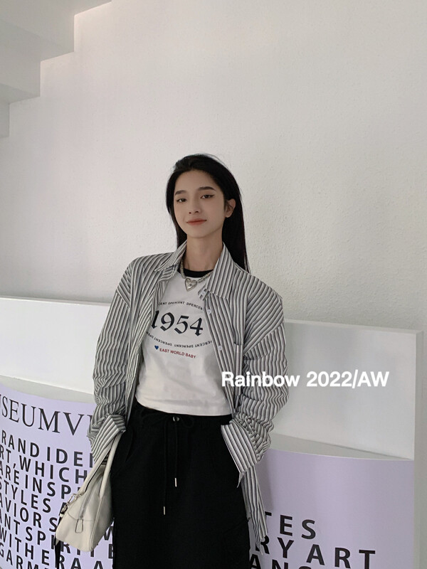 【RAINBOW】Explosive Striped Contrast Color Early Autumn Shirt 5320