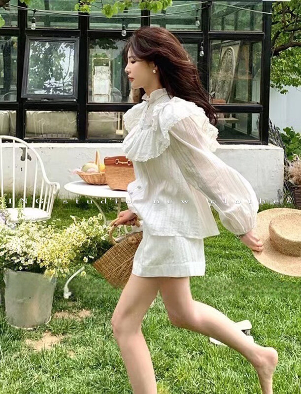 【ING】French ruffled lace stitching shirt heavy industry design top ING-9227